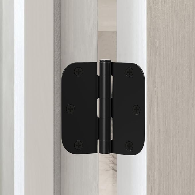 Door Hinges Matte Black 3.5 Inch Rounded 5/8" Radius 18 Pack | Black Interior - Image 2
