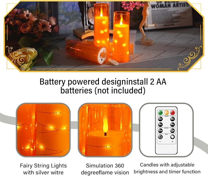 Eebuss Flameless Candles with Embedded Star String, Battery Operated LED Pillar - Image 4