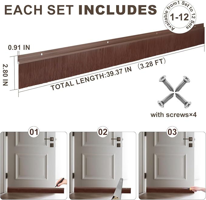 4 Pack Door Brush Sweep | 2.80" x 39.3" CEPIA Brown Aluminum Seal - Image 2