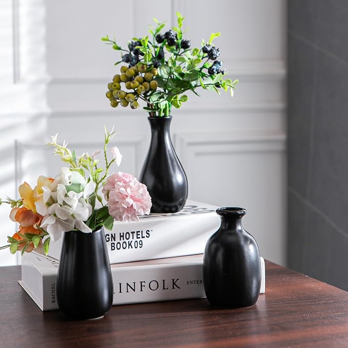 Black Ceramic Bud Vase Set of 12 Glossy Modern Flower Vases | Elegant mini - Image 9