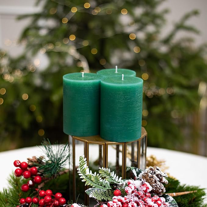 3x4 Inch Green Pillar Candles Set of 3 - Image 4