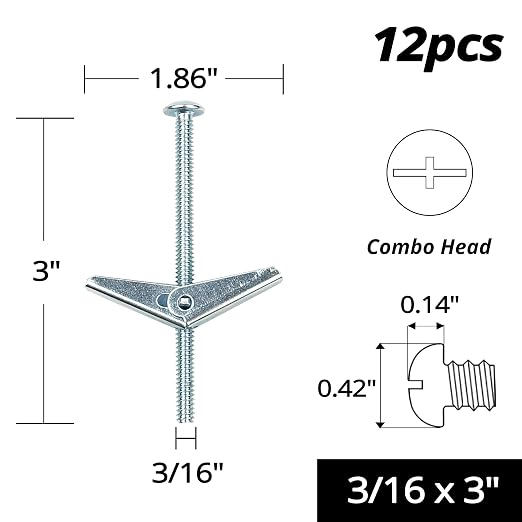 HASWARE Toggle Bolt Zinc Plated Steel and Wing Nut - Image 2