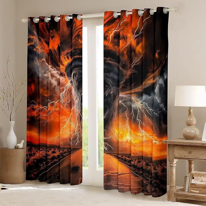 jejeloiu Orange 3D Tornado Window Drapes Natural Disaster Blackout Shades - Image 2