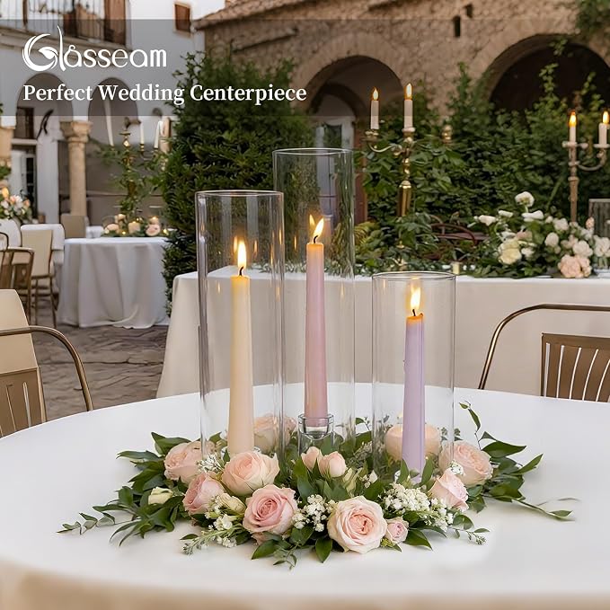 Glasseam Hurricane Taper Candle Holders: 3 Pcs Glass Candlestick - Image 2