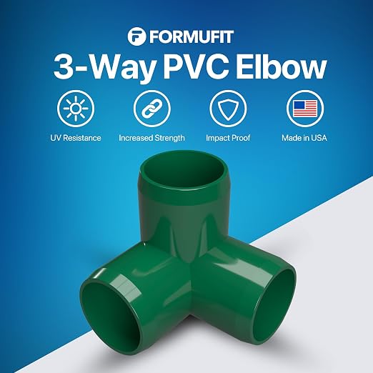 1” 3-Way Elbow Furniture Grade PVC Fitting in Green, Made in USA, UV-Resistant - Image 2