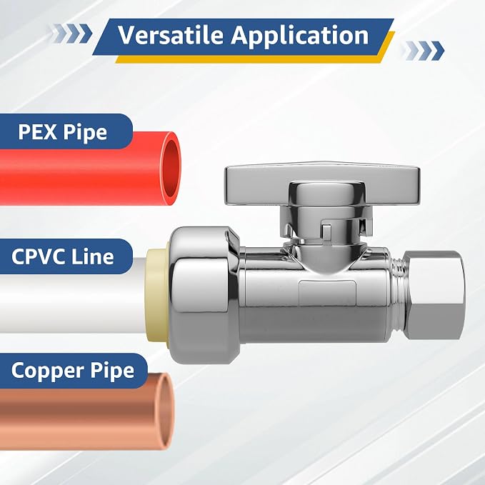 Push-Fit Straight Stop Valve 10-Pack, 1/2" Push x 3/8" OD Compression, 1/4 Turn - Image 3