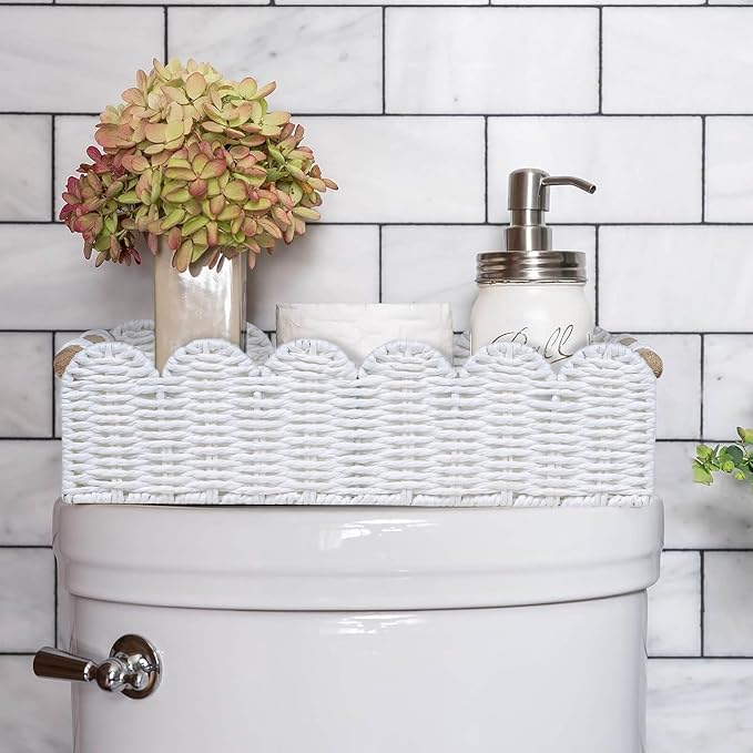 CubesLand Scalloped Toilet Paper Storage Basket W/Handle - Image 4