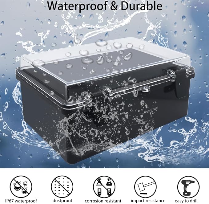 Junction Box, Hinged Black Clear Cover IP67 Waterproof ABS Project Box - Image 2