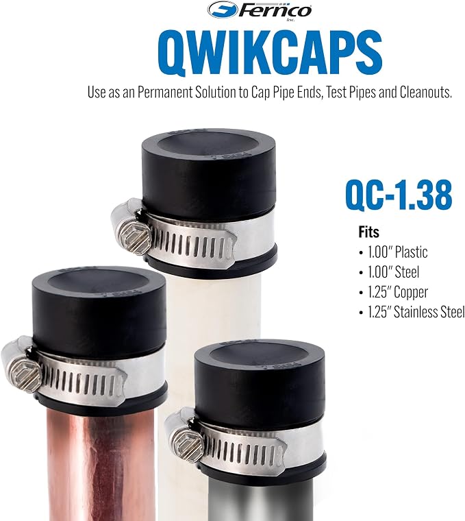 Fernco PQC-1.38 1-in. QwikCap Flexible PVC Pipe Cap, Cleanout and Test Pipe Plug - Image 2