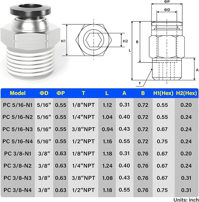 TAILONZ PNEUMATIC Male Straight 3/8 Inch Tube OD x 1/2 Inch NPT Thread Push to - Image 2