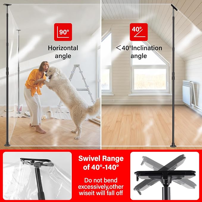 12FT Dust Barrier Poles Kit, Spring Retractable Zipper Wall Poles - Image 2