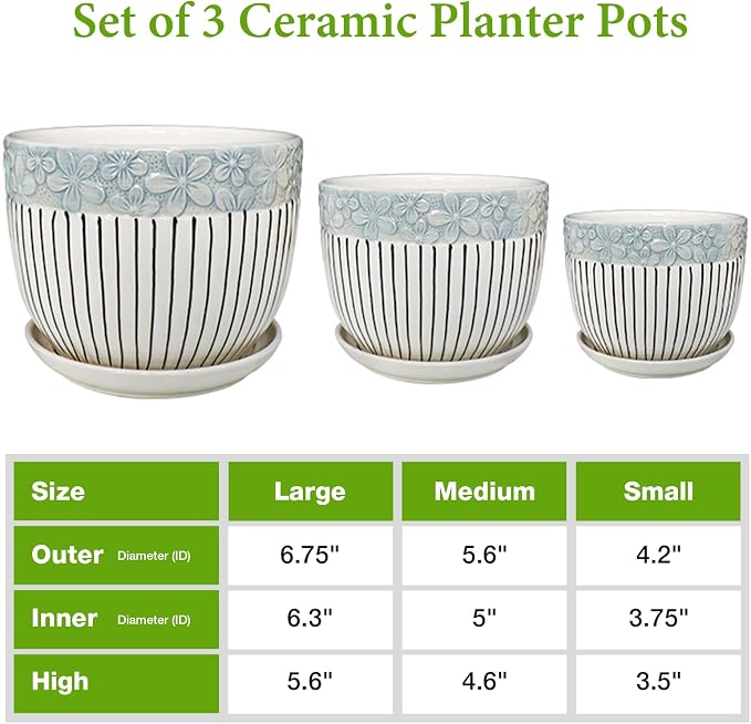 Hlukana Ceramic Plant Pots Set of 3, 6.75/5.6/4.2 inch Planters - Image 2