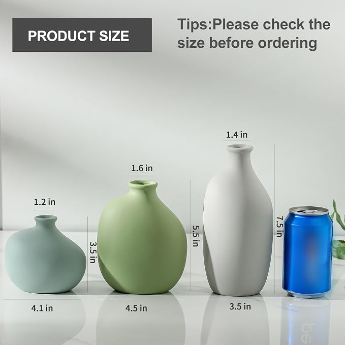 Small Ceramic Vase Set of 3, Modern Neutral Decorative Pottery Vases | Three - Image 2