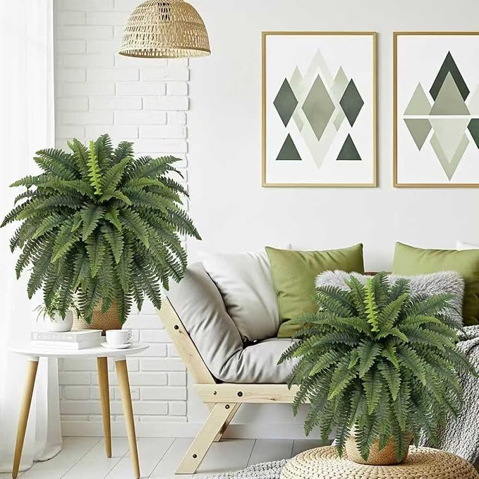 FOREST PRINCE 42" Artificial Boston Ferns, Bush Plants 2 Pack - Image 7
