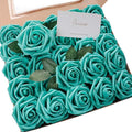 Artificial Flowers 25pcs Real Looking Teal Green Foam Fake Roses by Floroom