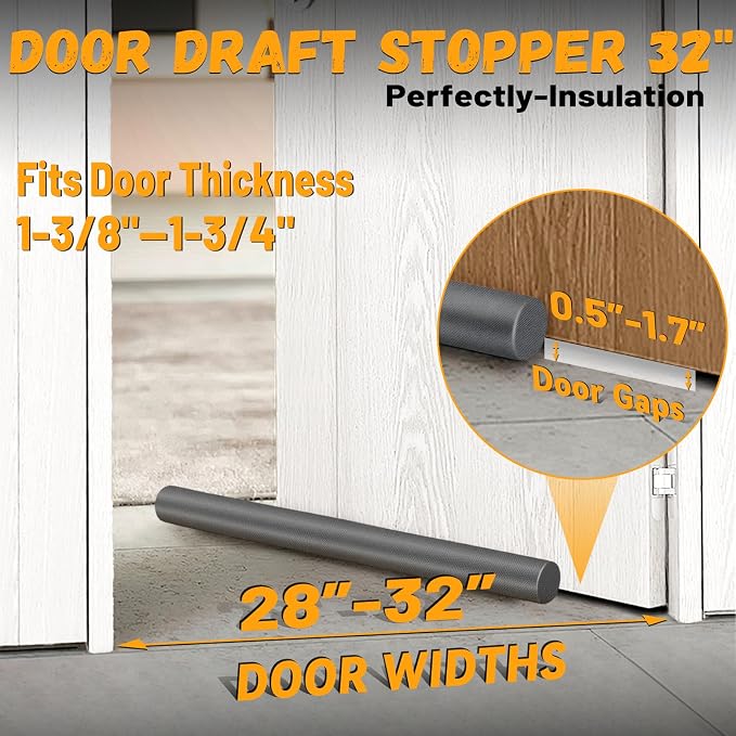 MAXTID Large Door Draft Blocker 32" Grey Bottom Door Draft Stoppers - Image 4