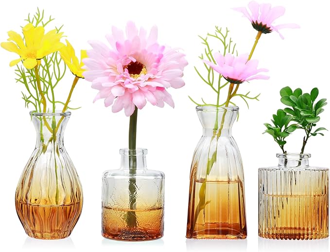 Glass Bud Vases Set of 4, Small Brown Flower Vases by Mapoxy