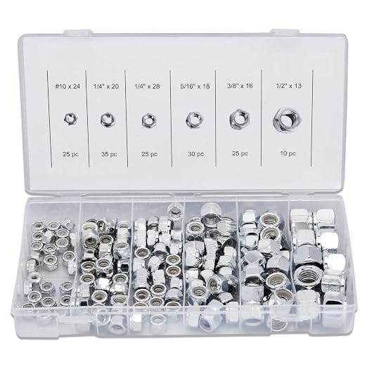 NEIKO 50432A Hex Nut Assortment Set | 150 Pc Nylon Locking Nuts | A3 Steel Hex by NeikoTools