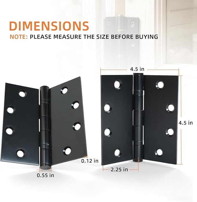 6-Pack 4.5 X 4.5 inch Black Heavy Duty Commercial Door Hinges Thickened | - Image 4