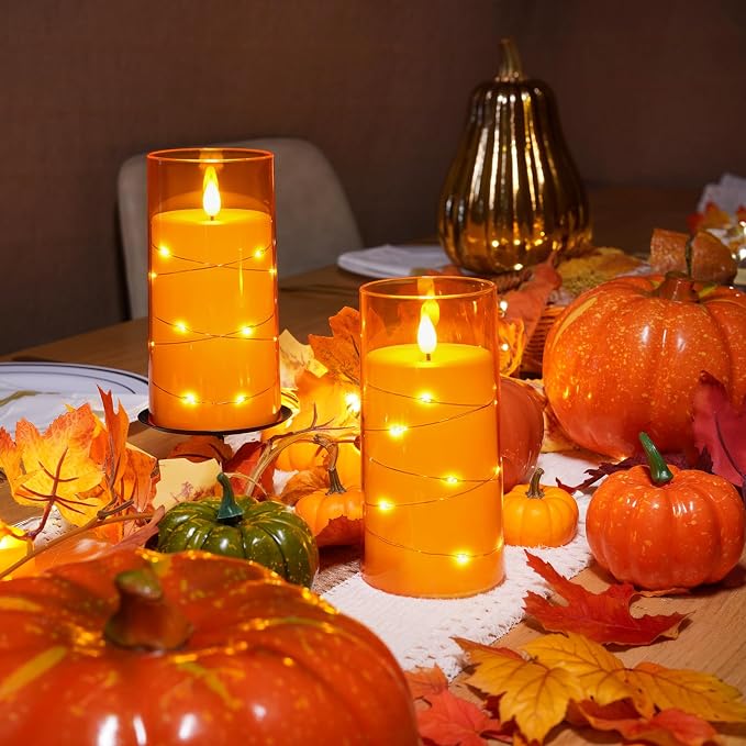 Homemory Halloween Flameless Candles, Fall Decor | Acrylic Flickering Battery - Image 2