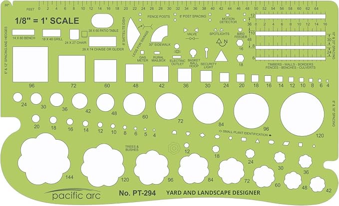 Pacific Arc, Landscape Template, 1/8 inch Scale, Drawing aid Stencil by PacificArc