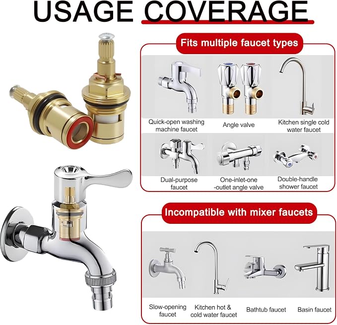 Brass Faucet Cartridge Replacement, 1/2 Inch 20-Spline Ceramic Disc Valve Quick - Image 6