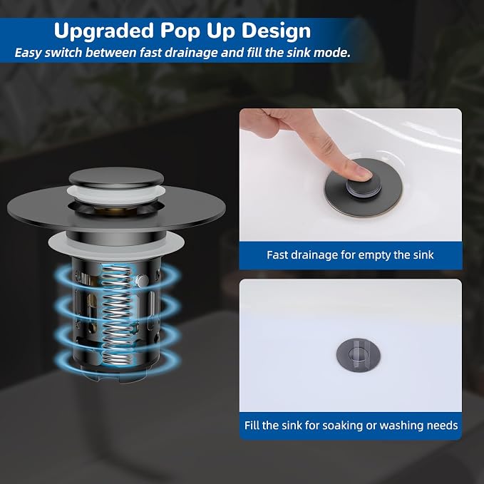 Hibbent Upgraded 3 in 1 Bathroom Sink Drain Strainer, Pop Up Stopper - Image 6