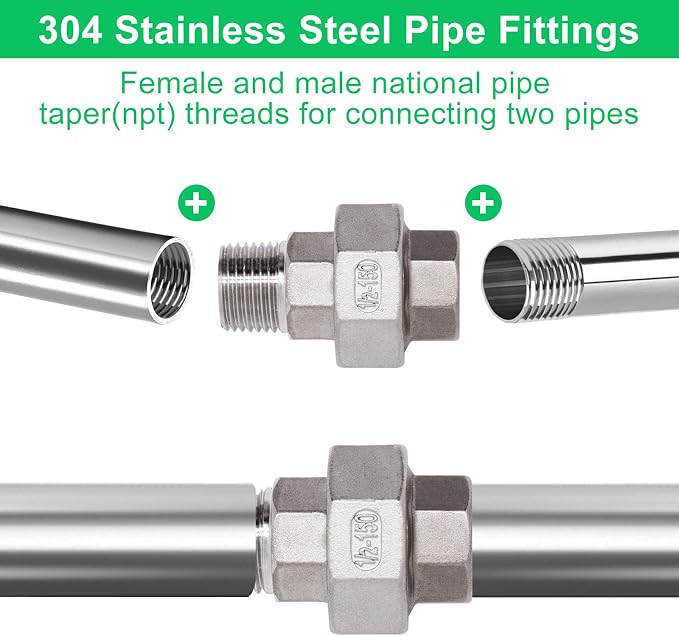 2Pcs Cast Pipe Fittings Union, 1/2" NPT Female x 1/2" NPT Male Thread 304 - Image 5