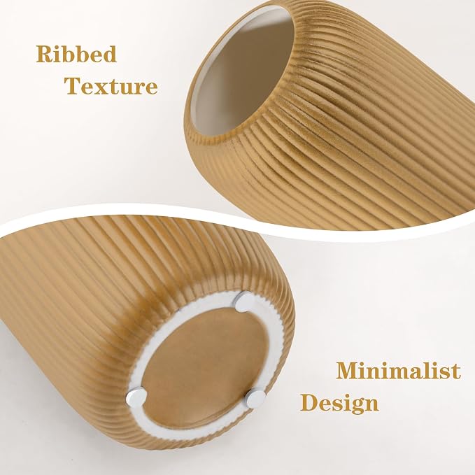 Ceramic Vase for Flowers – Modern Small Ribbed Textured Flower Vase for Home - Image 5