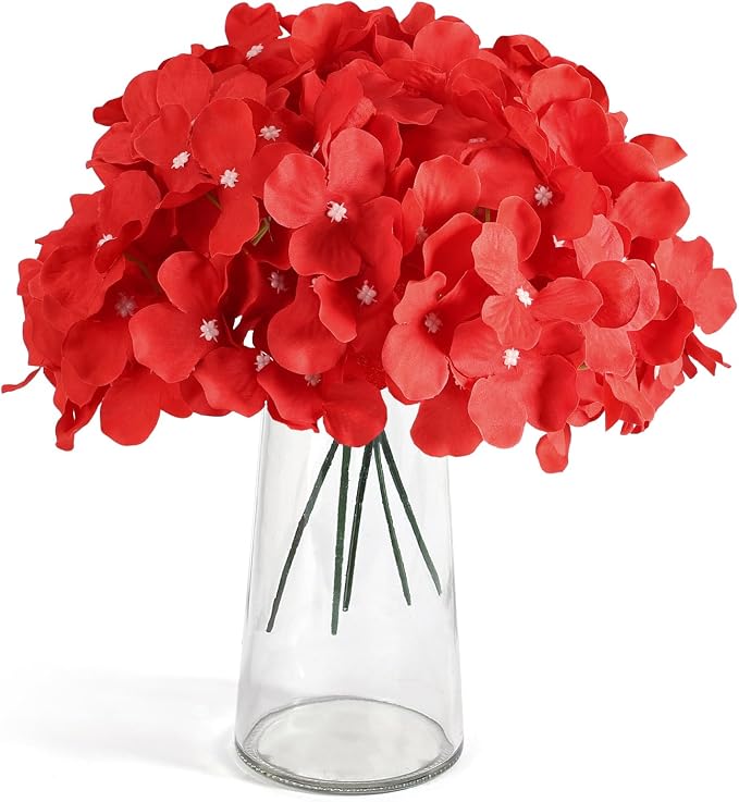 Auihiay 64Pcs Red Hydrangea Artificial Flowers, Fake Hydrangea Flowers | - Image 3