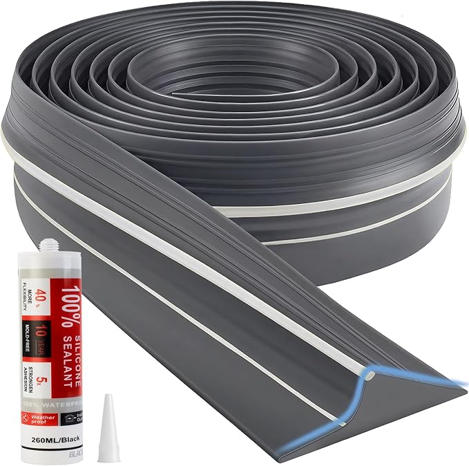 Jin&Bao Gray Garage Door Threshold Seal 12FT Rubber Strip & 1 Adhesive | by Jin%26Bao