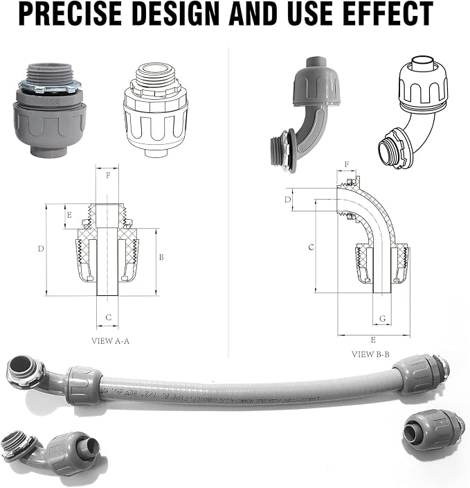 3/4" Liquid Tight Connector Non-Metallic Electrical Conduit Fittings, PVC - Image 3