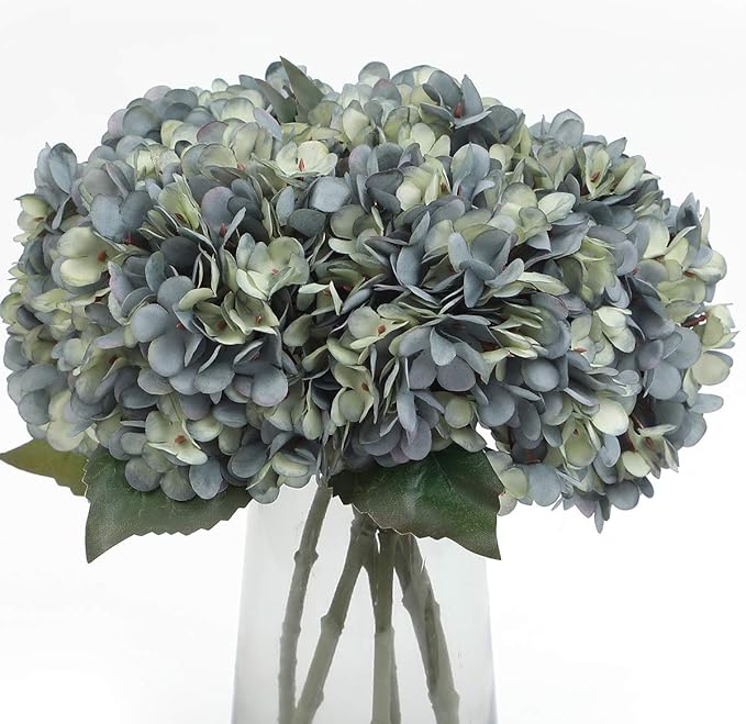 Kimura's Cabin 6pcs Silk Hydrangeas Artificial Flowers, Deep Lake Blue | by WeddingPartyArrangementBouquetsDecorationArtificialFlowers