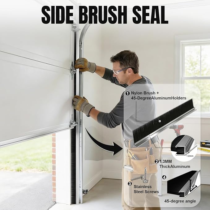 3" Garage Door Brush Seal for Side, Roll Up Doors 8 x 8ft, Nylon Brush - Image 4