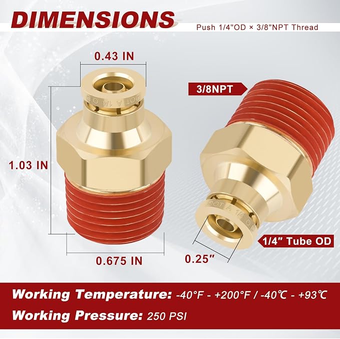 DOT Approved Male Straight Brass Union 1/4" Tube x 3/8" NPT, Quick Connect Union - Image 5
