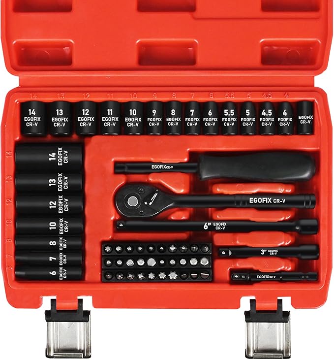 1/4" Ratchet Wrench Socket Set 56 PCS, Metric Shallow Socket and Deep, by EGOFIX