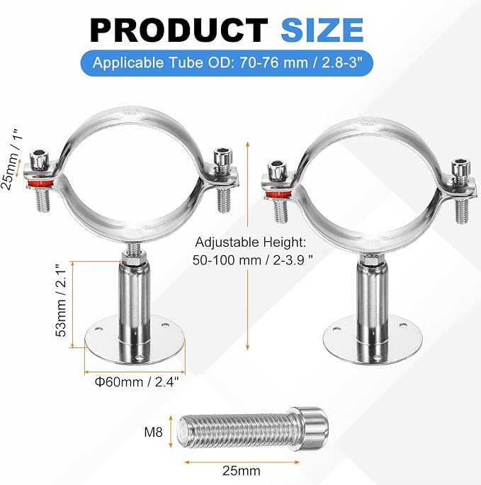 HARFINGTON 2 Set Wall Mount Ceiling Mount Pipe Supports 304 Stainless Steel - Image 2