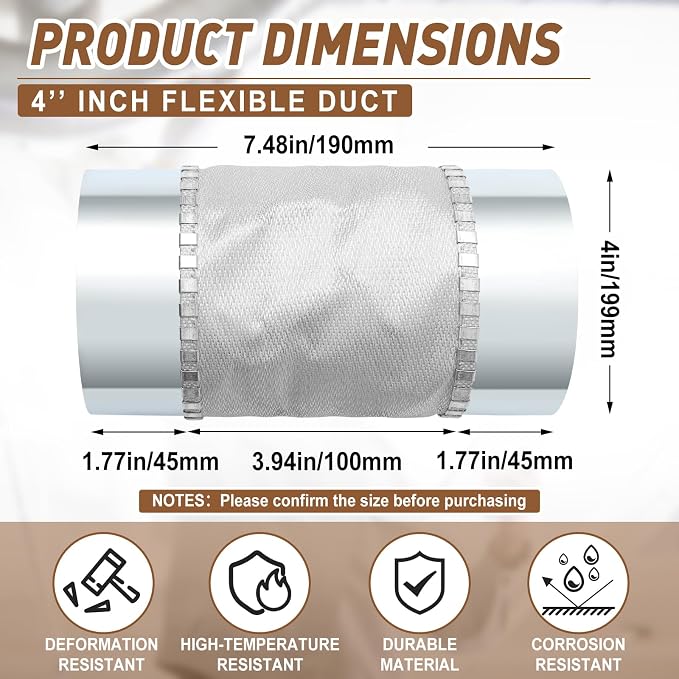 4 Inch Flexible Duct Connector, Round Dryer Vent Connector Galvanized Steel - Image 2