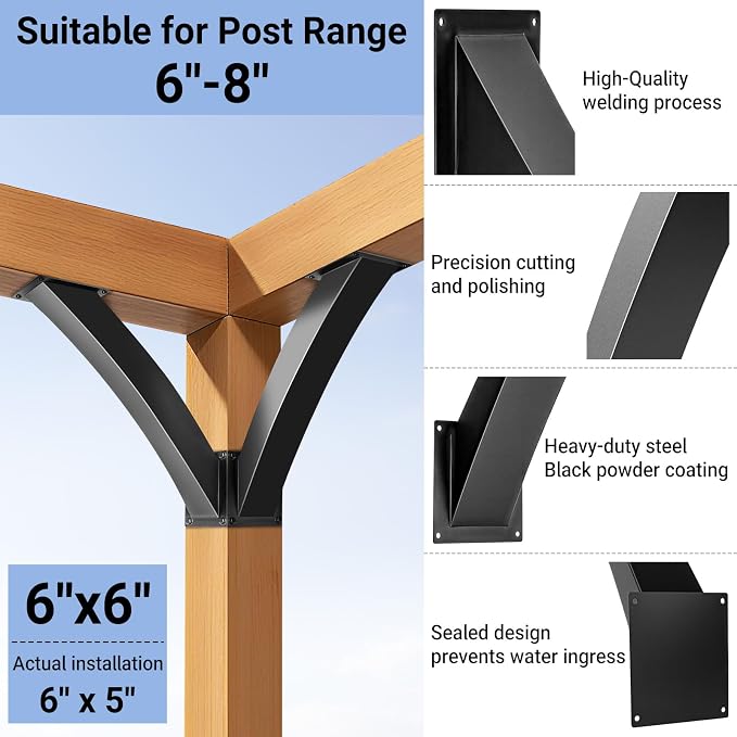 Heavy Duty Arc 45 Degree Angle Bracket, Wood Pergola Bracket Kit-4 Pcs - Image 4