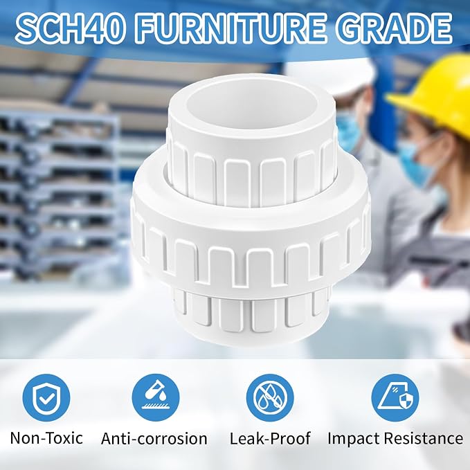 4 Pcs 1" PVC Union Pipe Fitting, 1 inch PVC Slip Union Coupling Adapter - Image 3