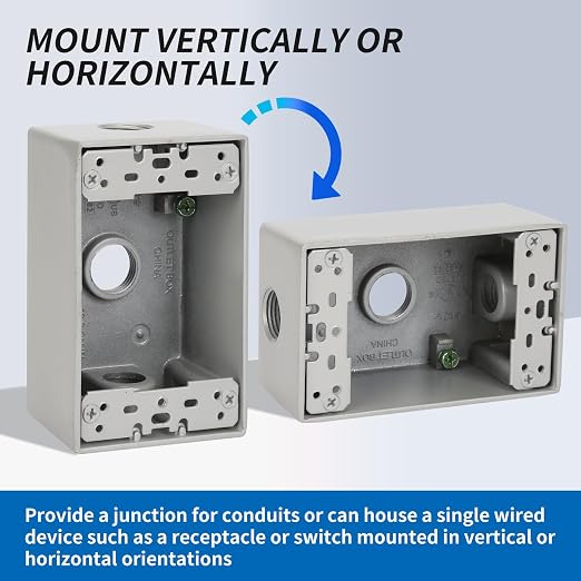 Weatherproof Outlet Box, Three 1/2 Inch Hole Outdoor Electrical Box | Aluminum - Image 6