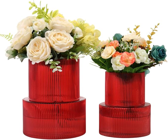 Ribbed Glass Vases for Bouquet, Modern Vase for Living Room, Coffe Table by YANWE