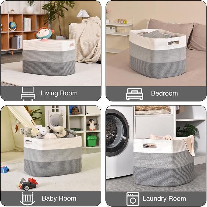 ICERZCZ Extra Large Blanket Basket Living Room, Rectangle Storage Basket - Image 4