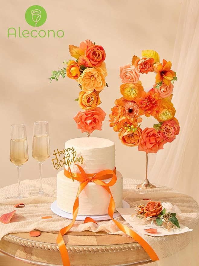 Alecono Bright Orange Artificial Flowers, Silk Fake Roses Combo Box Set | Fall - Image 3
