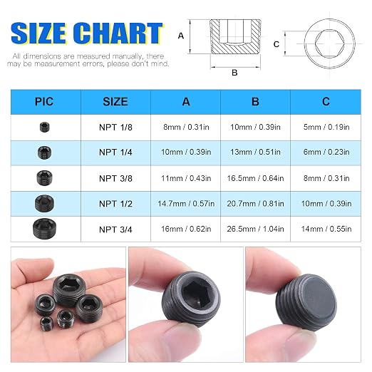 Glarks 20Pcs Carbon Steel 1/8'' NPT Male Pipe Plug Fitting - Image 6