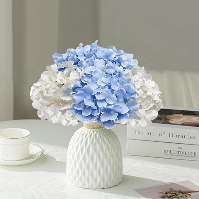 65Pcs Whiteblue Hydrangea Artificial Flowers Bulk，Realistic Silk Fake Flowers - Image 2