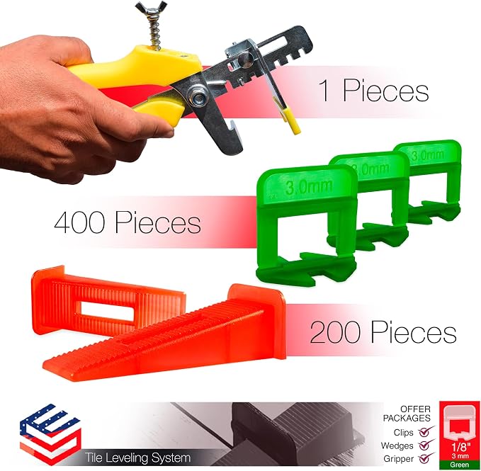 Tile Leveling System – 400 Tile Spacers + 200 Reusable Wedges + 1 Tile Plier – - Image 2