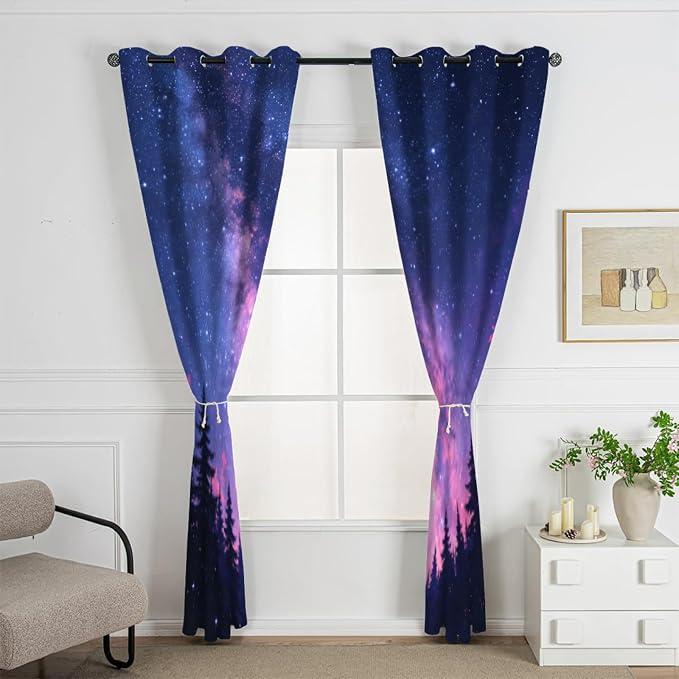 Japanese Style Curtains for Bedroom Living Room, Forest Galaxy Blackout Curtains - Image 2