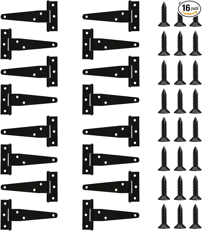 16 Pack 4 Inch T Strap Hinges Heavy Duty Black Outdoor Tee Hinge | Shed Door by XhjzgcTech