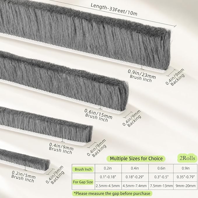 ZOMPAGO Brush Weather Stripping Door Window Seal, 0.2 x 0.4 x 66 FT | Felt - Image 2